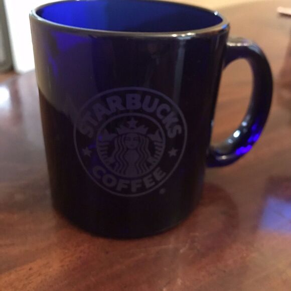 Starbucks Glass Coffee Mugs Cobalt Blue Etched Mermaid Logo USA Set of 3  12 oz - Picture 5 of 7
